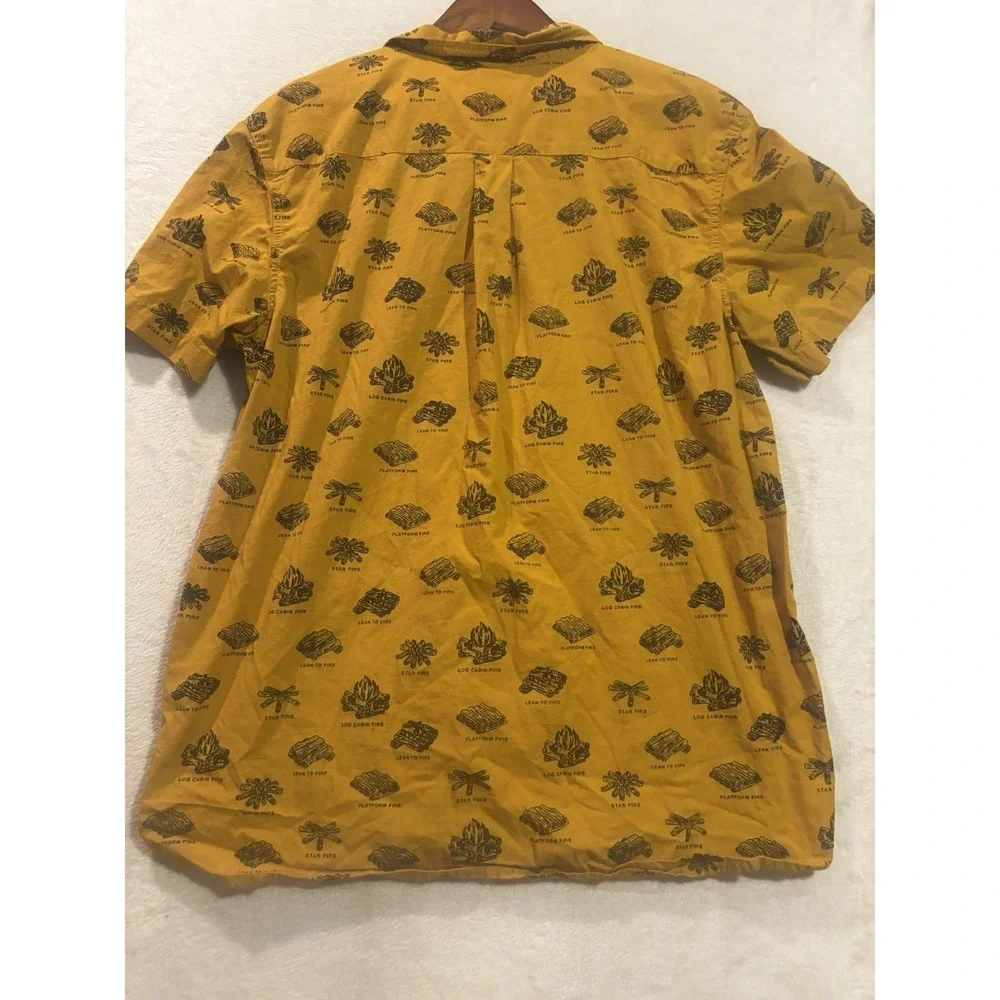The North Face Shirt Mens XL Yellow Short Sleeve Button Down Campfire Print